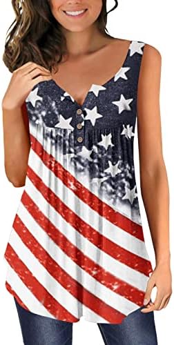 4th Temmuz ABD Bayrağı Tunikler Kadınlar için Karın Gizleme Gömlek Yaz Rahat Tatil Kısa Kollu Düğme V Yaka Bluz Üst