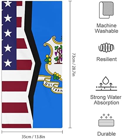 Amerikan ve Connecticut Eyalet Bayrağı Lif Havlu 28.7 x 13.8 Yüz Bezleri İnce Elyaf Yüksek Emici Havlu el havluları