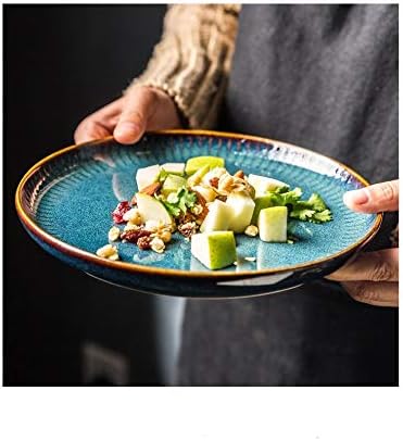 Yemek tabağı seti İskandinav Mavi sofra seti Fırın Sırlı Seramik Pirinç Salatası yuvarlak tabak yemek tabağı yemek