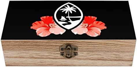 Nudquıo Guam Tribal Hibiscus Ahşap Saklama Organizatör Kutusu Retro Kilit Takı Fotoğrafları Hatıra Hediye Dekoratif