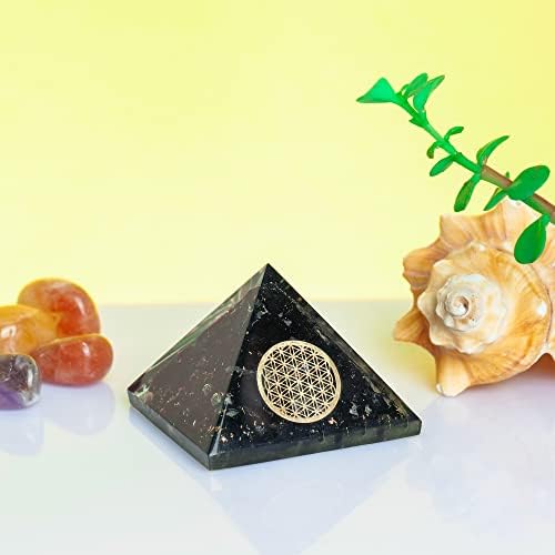 FASHİONZAADİ Siyah Turmalin Orgon Hayat Çiçeği Piramidi / Pozitif E-Enerji Jeneratörü / El Yapımı Doğal Taş Kristal