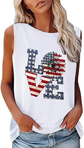 4th Temmuz Tankı Üstleri Kadın Kolsuz O Boyun T-Shirt Amerikan Bayrağı Yıldız Çizgili Vatansever Koşu Tunik Tişörtleri