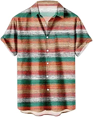 2023 Yeni erkek Çizgili Yaz Kısa Kollu Hawaiianss Düzenli Fit Düğme Aşağı Gömlek Erkek V Boyun T Shirt