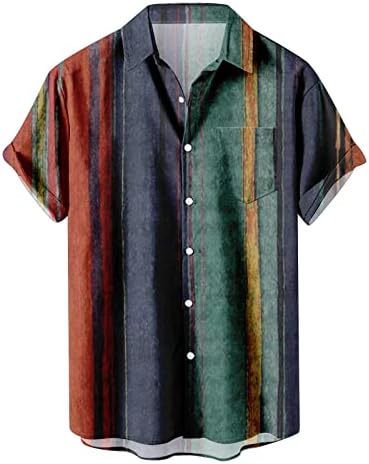 2023 Yeni erkek Çizgili Yaz Kısa Kollu Hawaiianss Düzenli Fit Düğme Aşağı Gömlek Erkek V Boyun T Shirt