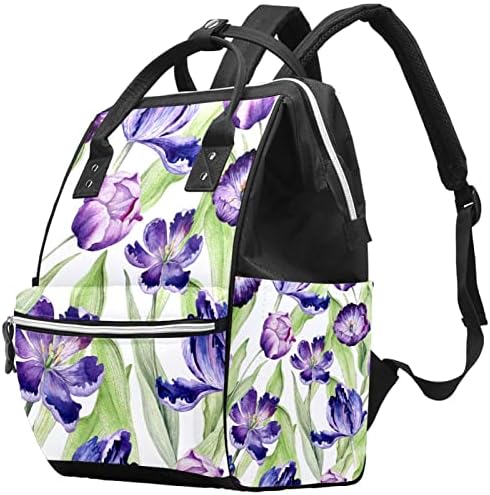 Suluboya Mor Lale Çiçekler Desen bebek bezi çantası Sırt Çantası Bebek Bezi Değiştirme Çantaları Çok Fonksiyonlu