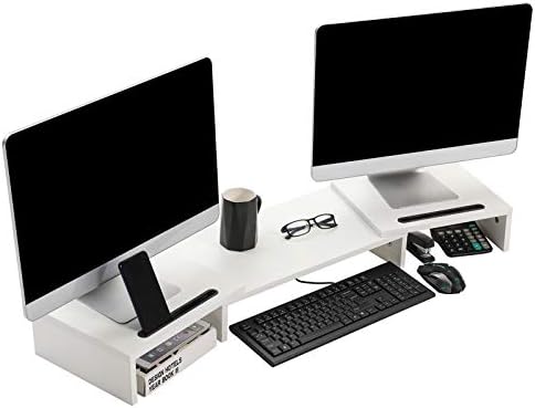 SUPERJARE Çift Monitör Standı Yükseltici, Ayarlanabilir Ekran Standı, Dizüstü Bilgisayar/TV/PC/Yazıcı için Masaüstü