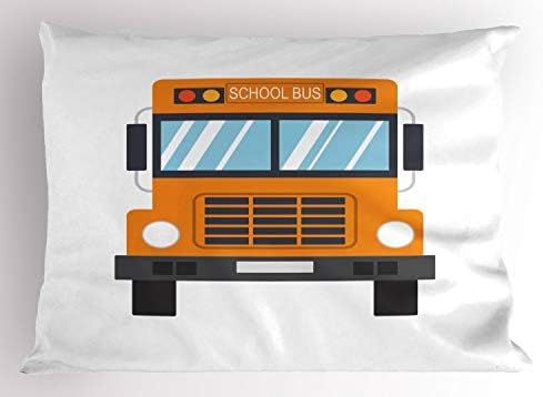 Ambesonne Otobüs Yastığı Sham, Akademik Yaşam Açıklayıcı Karikatür Taşımak için Turuncu Araç, Dekoratif Standart
