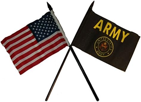 ABD Amerikan w / ABD Ordusu Crest Mühür Siyah Bayrak 4 x 6 Masa Seti Altın Taban