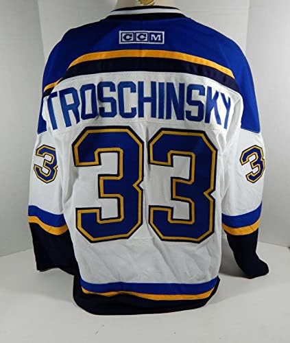 2001-02 St. Louis Blues Andrei Troschinsky 33 Oyun Yayınlanan Beyaz Forma DP12246 - Oyun Kullanılmış NHL Formaları