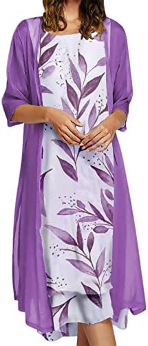 Kadın İki Parçalı Kıyafetler Kolsuz Kelebek Çiçek baskılı uzun elbise Hırka Gevşek Rahat Dökümlü Maxi Elbiseler