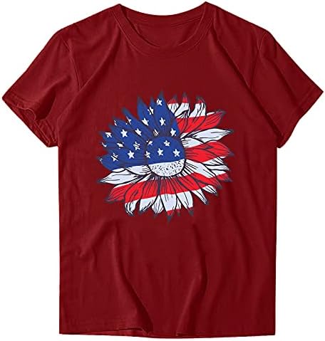 4th Temmuz Tişörtleri Gömlek Kadınlar için Kısa Kollu O Boyun Gömlek Amerikan Bayrağı Çizgili Kravat Boya Vatansever