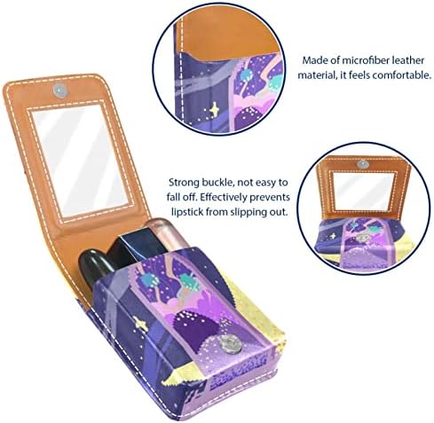 ORYUEKAN Ruj Kılıfı Ayna ile Sevimli Taşınabilir Makyaj Çantası kozmetik torbası, Karikatür Evren Uzay Yıldız Ay