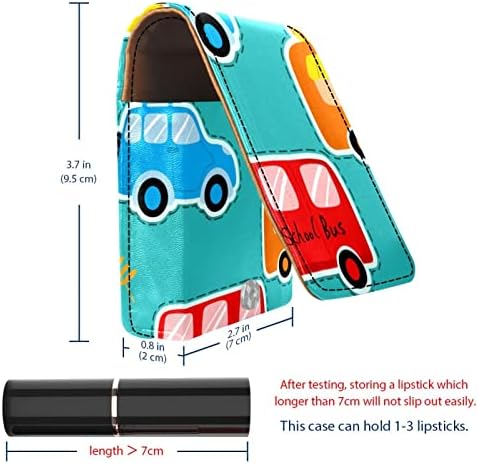 ORYUEKAN Ruj Kılıfı Ayna ile Sevimli Taşınabilir Makyaj Çantası kozmetik torbası, Karikatür Okul Otobüsü Desen Güzel