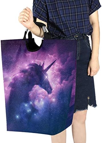 Qilmy Galaxy Unicorn Çamaşır sepeti, Kirli Giysiler Çanta, Sepet Büyük Saklama Kutusu Kolları ile Katlanabilir Kumaş