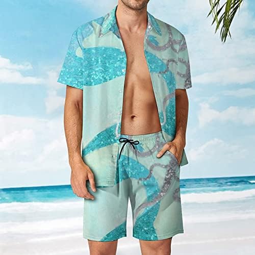 Denizkızı ve Ahtapot erkek Hawaii Düğmeli Kısa Kollu Gömlek ve pantolon Yaz Plaj Kıyafetleri Gevşek Fit Eşofman