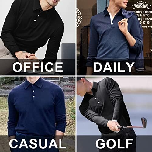 Bir WATERWANG erkek Uzun Kollu Polo Gömlek, Slim-fit Pamuk Golf Polo Gömlek temel tasarlanmış