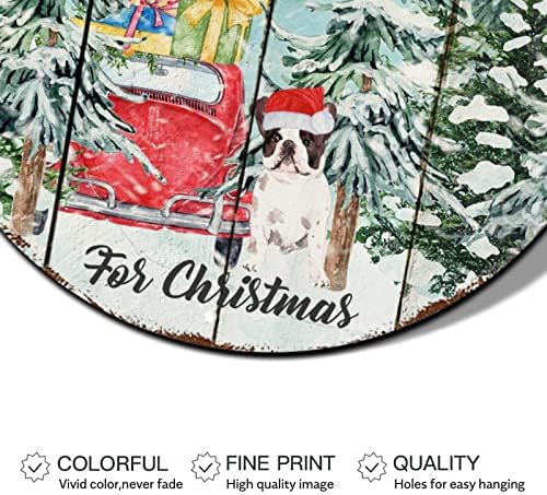 Noel Yuvarlak Teneke İşareti Tüm Kalpler Eve Gelir Noel Şapkası Köpek Yuvarlak Metal Teneke İşareti Kapalı Noel Duvar
