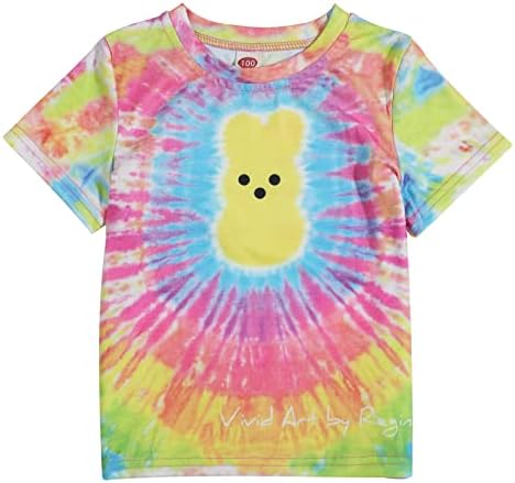 SUPEYA Batik Tavşan Gömlek Toddler Komik paskalya tavşanı Günü T-Shirt Tavşan Gökkuşağı Renkleri Kısa Kollu Üstleri