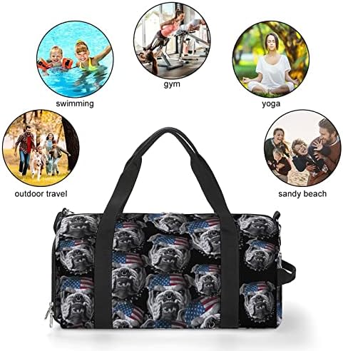 Amerikan Bayrağı Bulldog spor çanta Seyahat Tote Çanta Spor Çantası Ayakkabı Bölmesi ile Haftasonu Spor Tatil