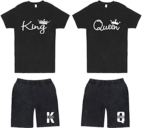 Kral ve Kraliçe Eşleştirme Gömlek ve Kısa Set-Kral Kraliçe Tişört ve Eşofman Şortları (Tam Set için Uygun Fiyatlı)