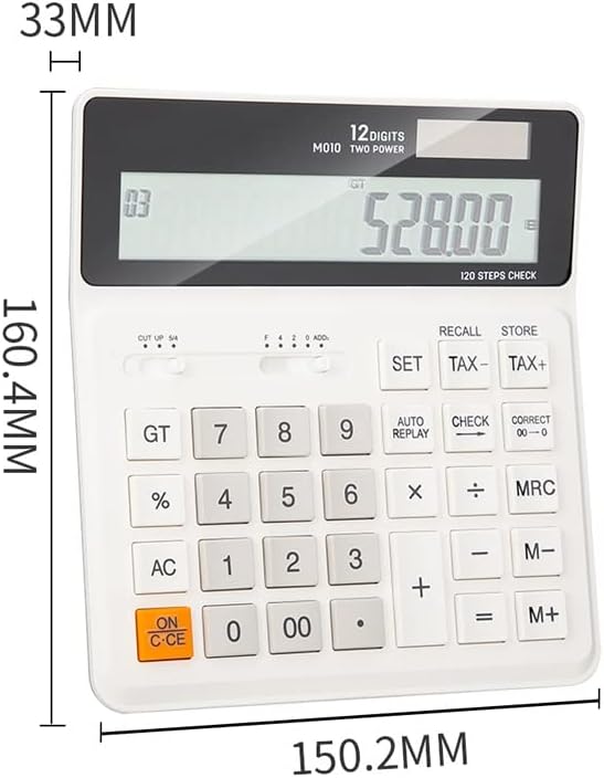 MJWDP Hesap Makinesi Kontrol Doğru 120 Adım Siyah Beyaz 12 Haneli Çift Güç İş Ofis Finans Masaüstü Hesap Makinesi