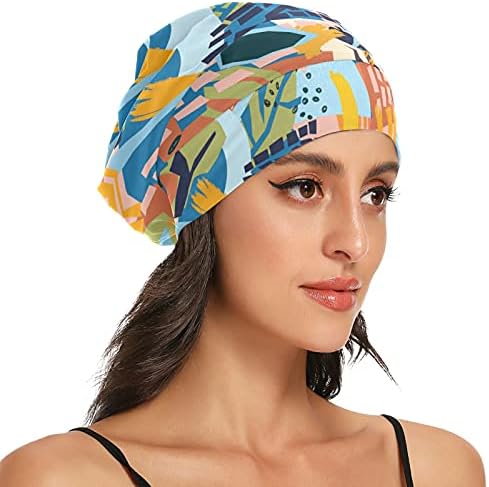 Kafatası Kap Uyku Kap Çalışma Şapka Bonnet Beanies Kadınlar için Tropikal Yapraklar Soyut Sanatçı Boyama Uyku Kap