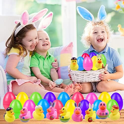 Bunny Duckies ile 30 Adet Önceden Doldurulmuş Paskalya Yumurtaları, Eğlenceli Banyo için Çeşitli Duckies ile Önceden