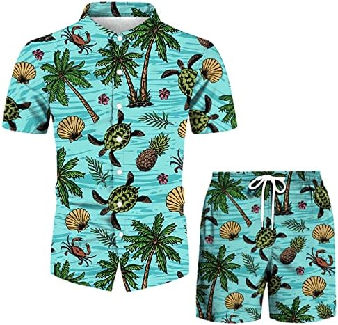 Erkek İlkbahar Yaz Rahat Plaj Rahat Düğmeli Kısa Kollu Gömlek Baskılı şort takımı mayo Erkekler için