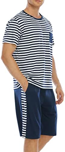 Erkek Çizgili Üst Şort Takım Elbise Kısa Kollu Gömlek Cepler ve Kısa Takım Elbise Ev Giyim Pijama Takım Elbise Gömlek